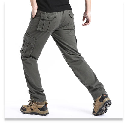 Men's Tactical Cargo Pants - Loose Fit Elastic Waist Cotton Work Trousers - ZOOMNSTORE