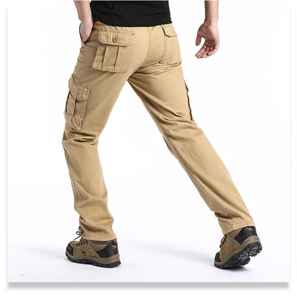 Men's Tactical Cargo Pants - Loose Fit Elastic Waist Cotton Work Trousers - ZOOMNSTORE