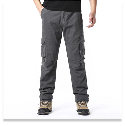Men's Tactical Cargo Pants - Loose Fit Elastic Waist Cotton Work Trousers - ZOOMNSTORE