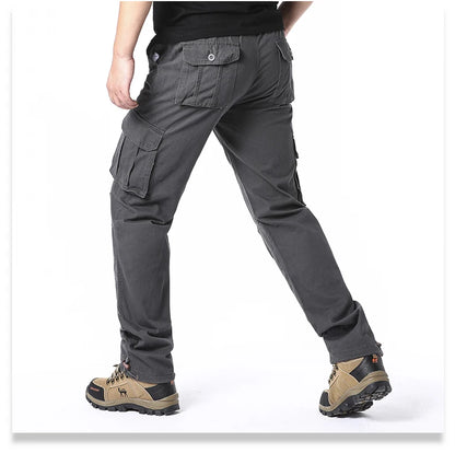 Men's Tactical Cargo Pants - Loose Fit Elastic Waist Cotton Work Trousers - ZOOMNSTORE