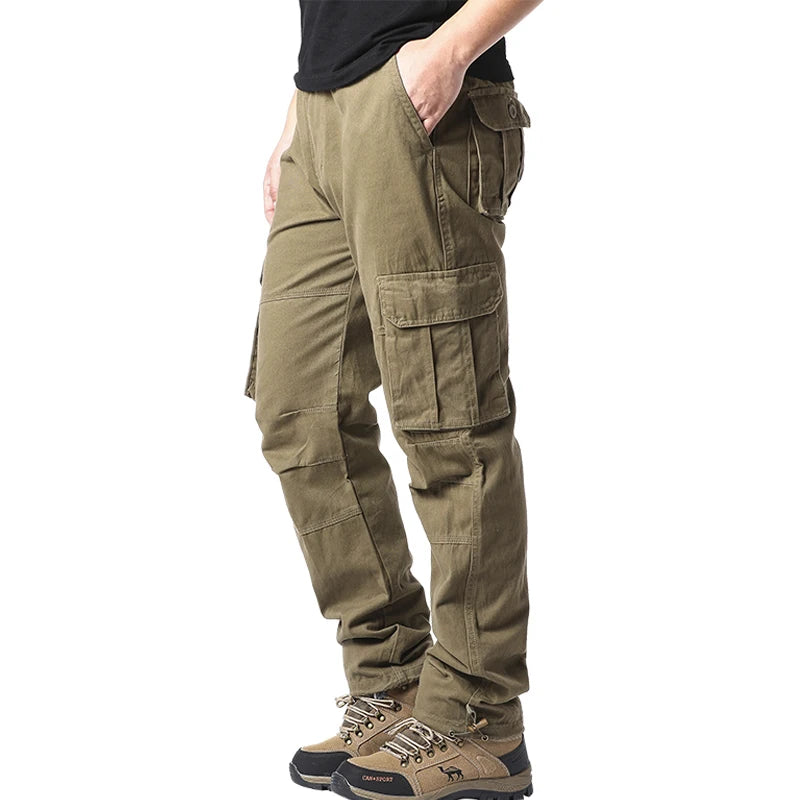 Men's Tactical Cargo Pants - Loose Fit Elastic Waist Cotton Work Trousers - ZOOMNSTORE
