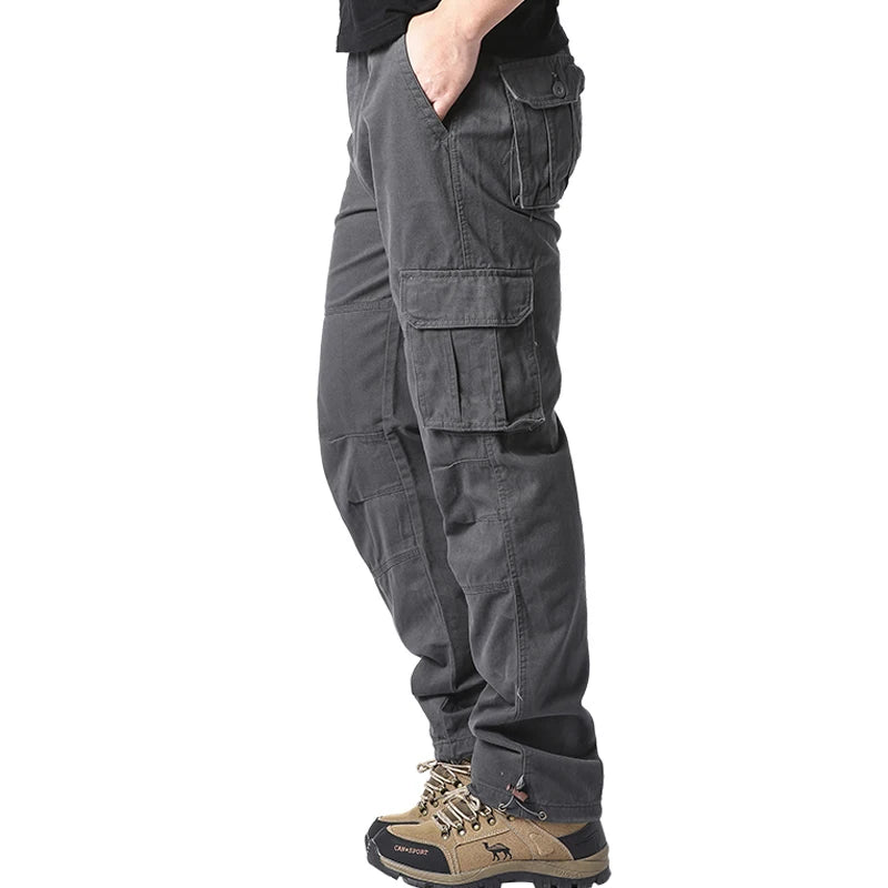 Men's Tactical Cargo Pants - Loose Fit Elastic Waist Cotton Work Trousers - ZOOMNSTORE