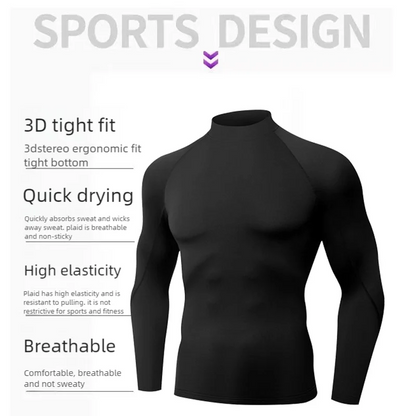 Men's Thermal T-Shirt - Long Sleeve High Neck Turtleneck | Breathable Winter Sportswear - ZOOMNSTORE