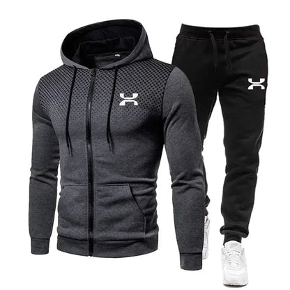 Men's Tracksuit - Autumn Winter Sportswear Set With Fleece Lined Jacket & Jogger Pants - ZOOMNSTORE