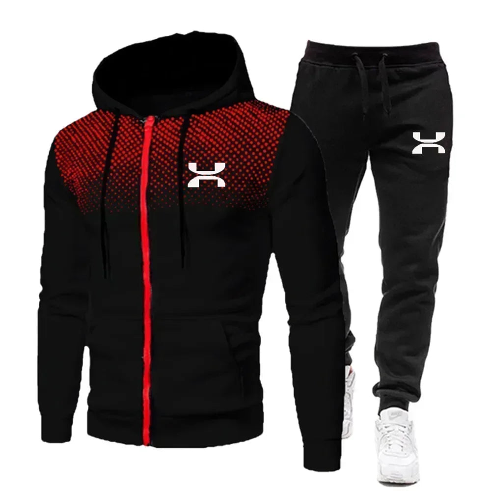 Men's Tracksuit - Autumn Winter Sportswear Set With Fleece Lined Jacket & Jogger Pants - ZOOMNSTORE