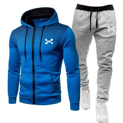 Men's Tracksuit - Autumn Winter Sportswear Set With Fleece Lined Jacket & Jogger Pants - ZOOMNSTORE