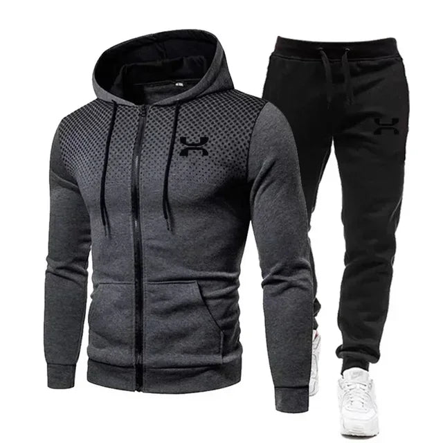 Men's Tracksuit - Autumn Winter Sportswear Set With Fleece Lined Jacket & Jogger Pants - ZOOMNSTORE