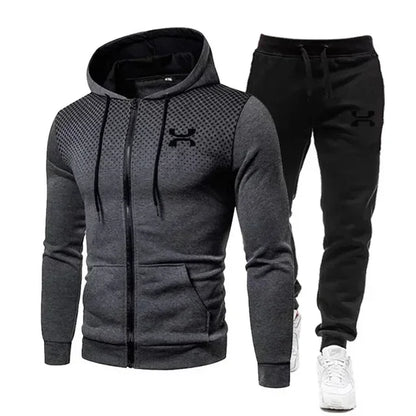 Men's Tracksuit - Autumn Winter Sportswear Set With Fleece Lined Jacket & Jogger Pants - ZOOMNSTORE