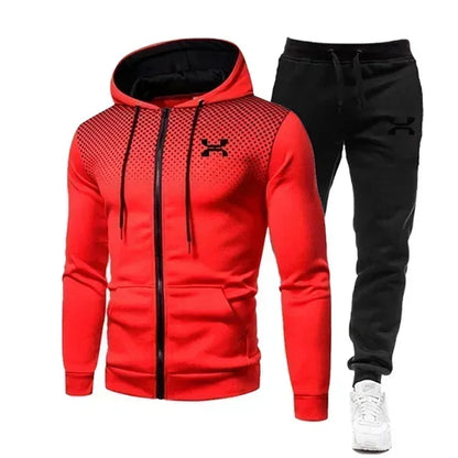 Men's Tracksuit - Autumn Winter Sportswear Set With Fleece Lined Jacket & Jogger Pants - ZOOMNSTORE