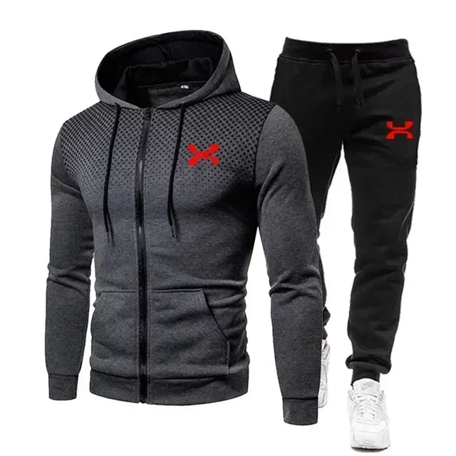 Men's Tracksuit - Autumn Winter Sportswear Set With Fleece Lined Jacket & Jogger Pants - ZOOMNSTORE