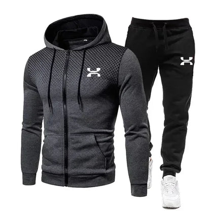 Men's Tracksuit - Autumn Winter Sportswear Set With Fleece Lined Jacket & Jogger Pants - ZOOMNSTORE