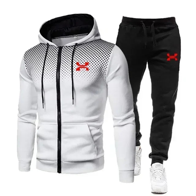Men's Tracksuit - Autumn Winter Sportswear Set With Fleece Lined Jacket & Jogger Pants - ZOOMNSTORE