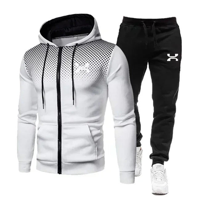 Men's Tracksuit - Autumn Winter Sportswear Set With Fleece Lined Jacket & Jogger Pants - ZOOMNSTORE
