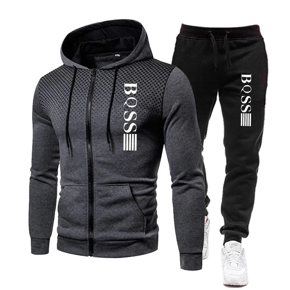Men's Tracksuit Set – Casual Sportswear Two Piece Printed Hooded Sweatshirt & Zipper Sweatpants - ZOOMNSTORE