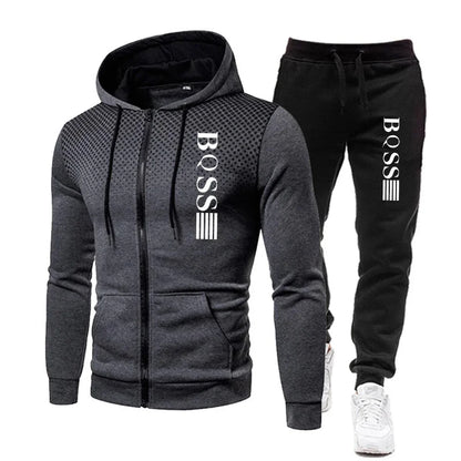 Men's Tracksuit Set – Casual Sportswear Two Piece Printed Hooded Sweatshirt & Zipper Sweatpants - ZOOMNSTORE