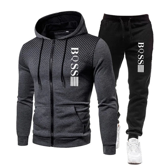Men's Tracksuit Set – Casual Sportswear Two Piece Printed Hooded Sweatshirt & Zipper Sweatpants - ZOOMNSTORE