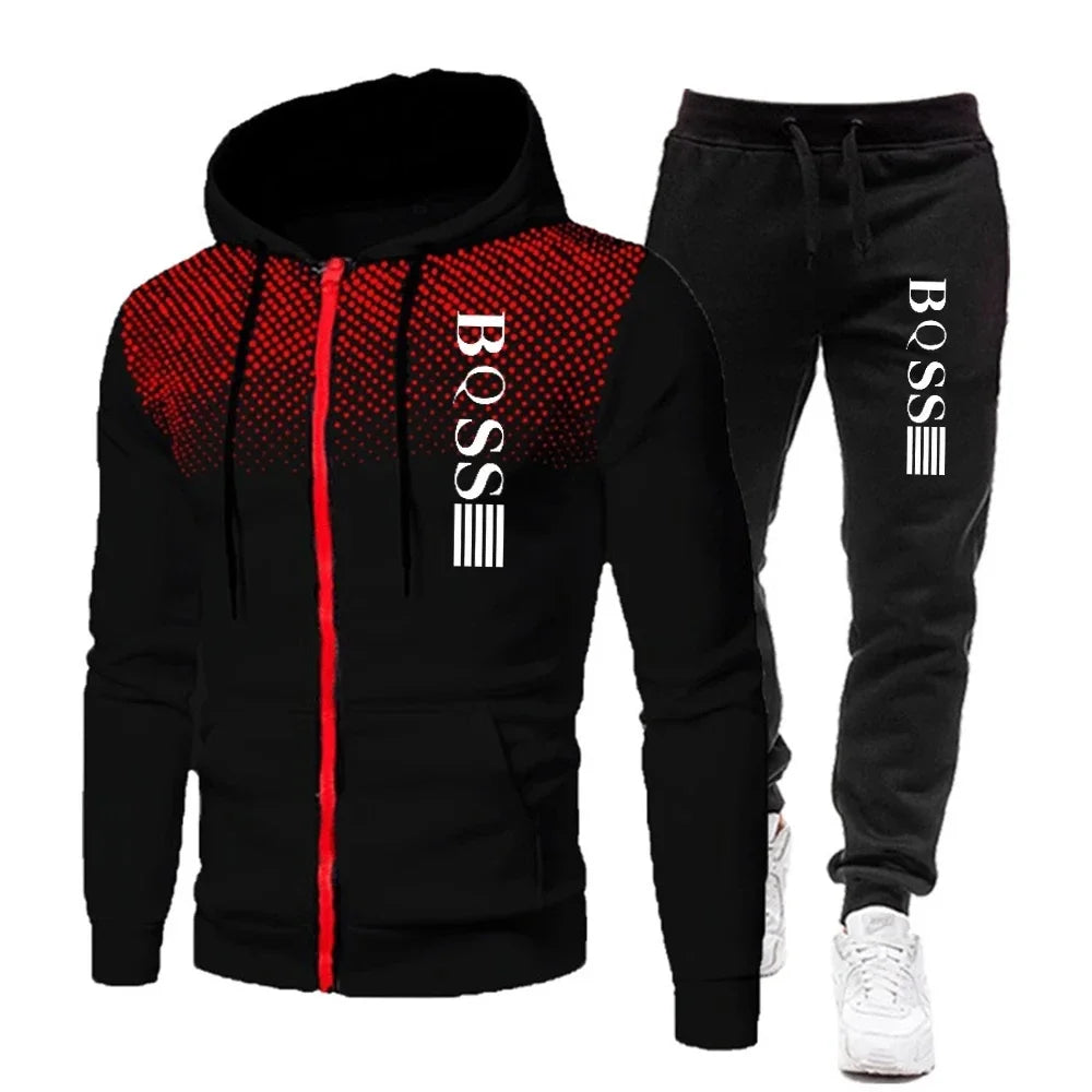 Men's Tracksuit Set – Casual Sportswear Two Piece Printed Hooded Sweatshirt & Zipper Sweatpants - ZOOMNSTORE