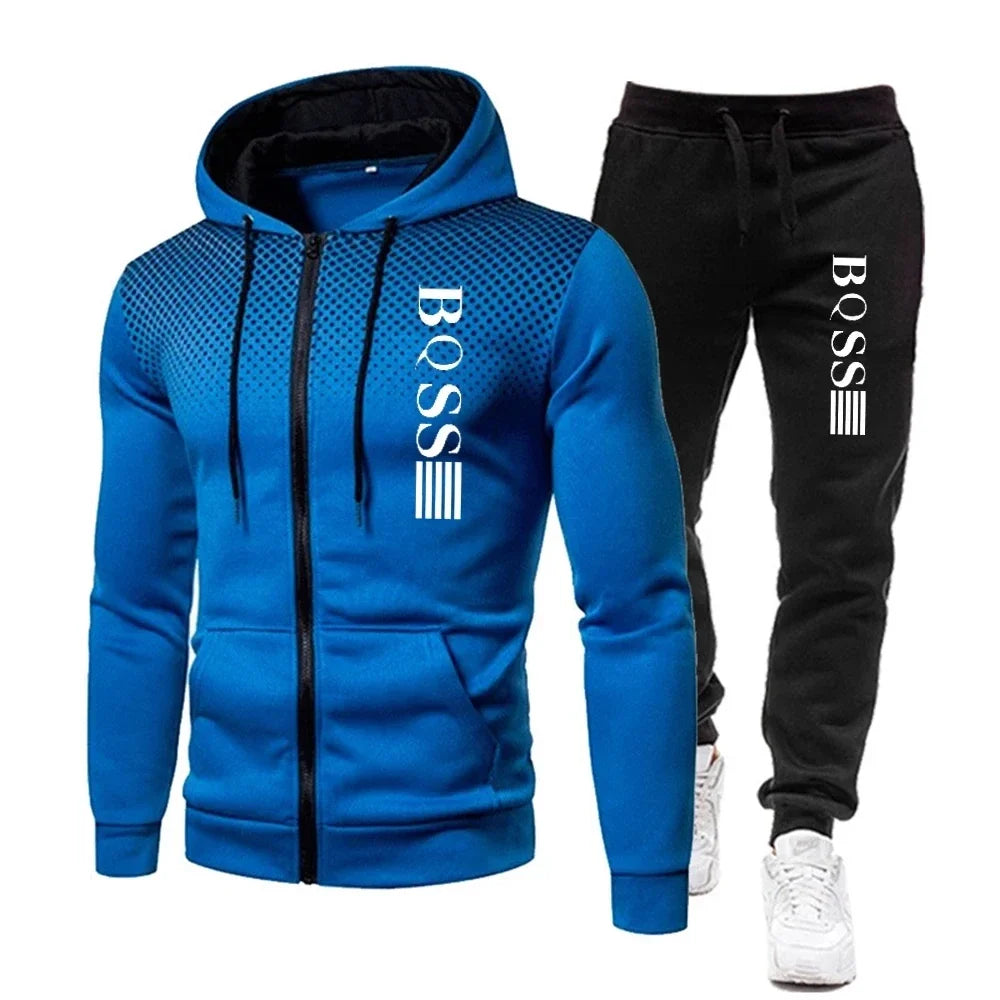 Men's Tracksuit Set – Casual Sportswear Two Piece Printed Hooded Sweatshirt & Zipper Sweatpants - ZOOMNSTORE