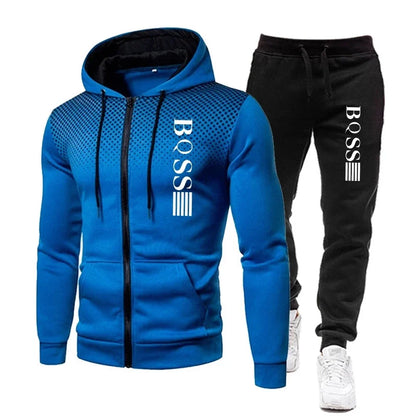 Men's Tracksuit Set – Casual Sportswear Two Piece Printed Hooded Sweatshirt & Zipper Sweatpants - ZOOMNSTORE