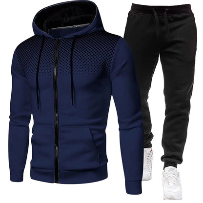 Men's Tracksuit Set – Hooded Sweatshirt & Zipper Sweatpants Casual Fitness Wear - ZOOMNSTORE