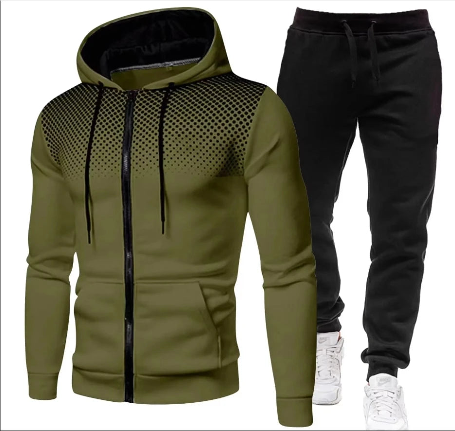 Men's Tracksuit Set – Hooded Sweatshirt & Zipper Sweatpants Casual Fitness Wear - ZOOMNSTORE
