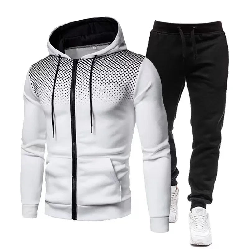 Men's Tracksuit Set – Hooded Sweatshirt & Zipper Sweatpants Casual Fitness Wear - ZOOMNSTORE