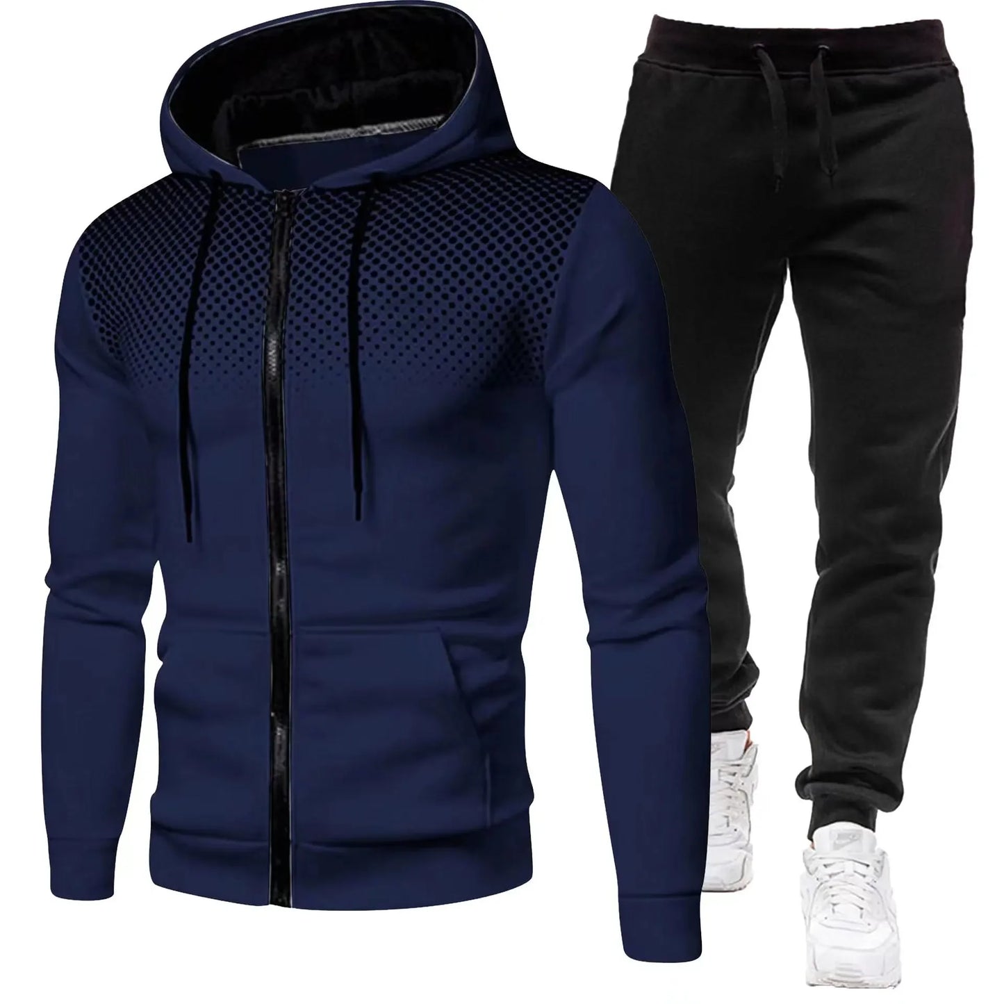 Men's Tracksuit Set – Hooded Sweatshirt & Zipper Sweatpants Casual Fitness Wear - ZOOMNSTORE