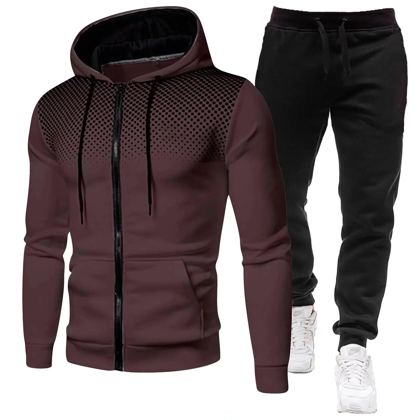 Men's Tracksuit Set – Hooded Sweatshirt & Zipper Sweatpants Casual Fitness Wear - ZOOMNSTORE