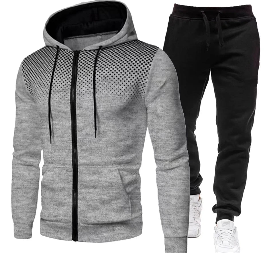 Men's Tracksuit Set – Hooded Sweatshirt & Zipper Sweatpants Casual Fitness Wear - ZOOMNSTORE