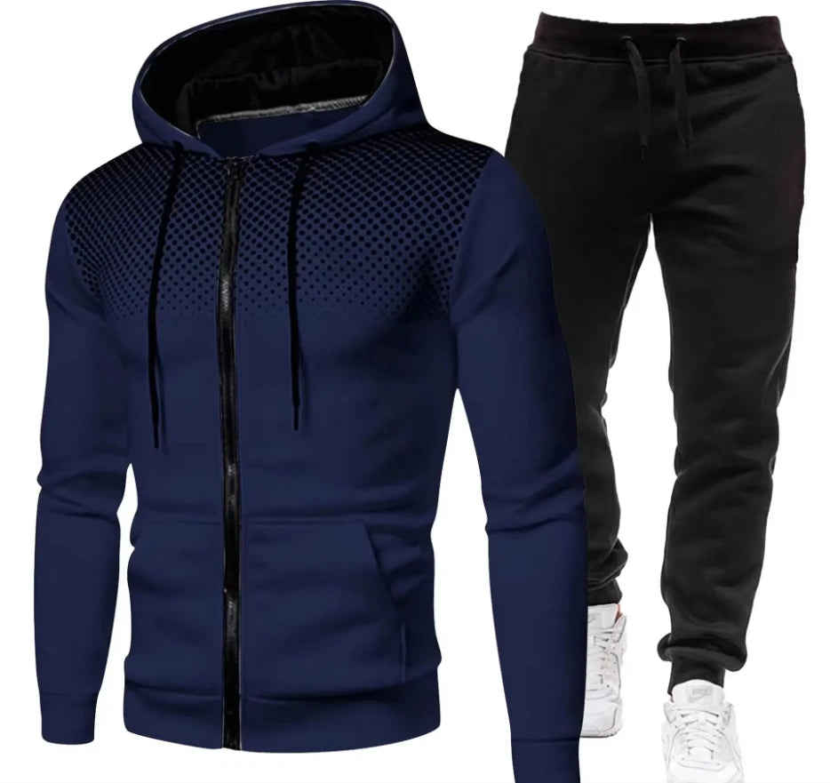 Men's Tracksuit Set – Hooded Sweatshirt & Zipper Sweatpants Casual Fitness Wear - ZOOMNSTORE