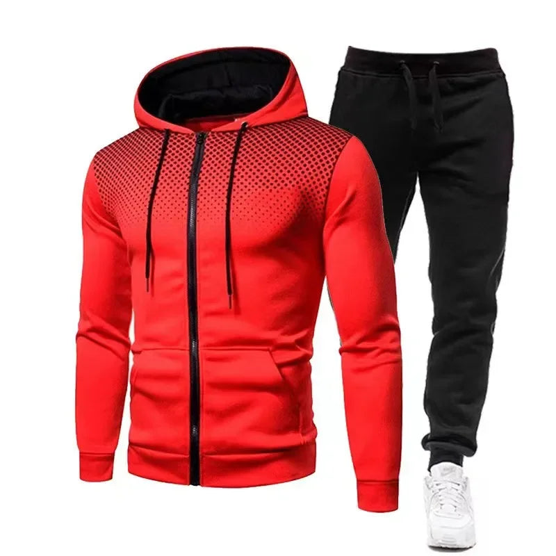Men's Tracksuit Set – Hooded Sweatshirt & Zipper Sweatpants Casual Fitness Wear - ZOOMNSTORE