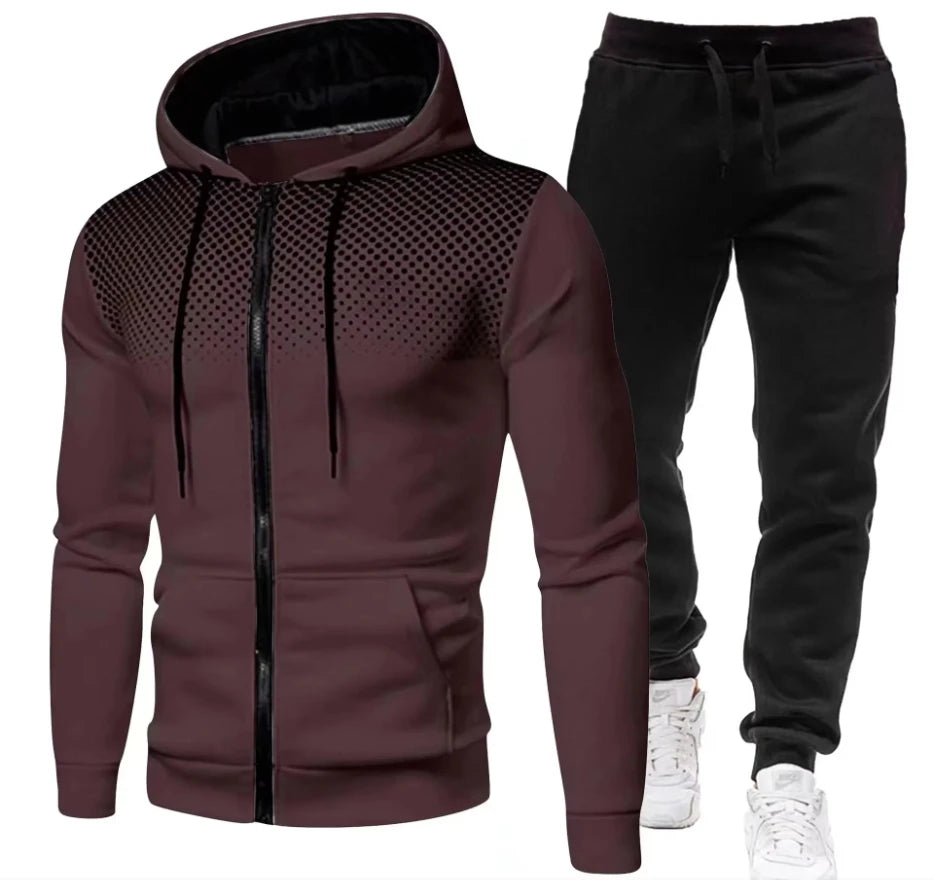 Men's Tracksuit Set – Hooded Sweatshirt & Zipper Sweatpants Casual Fitness Wear - ZOOMNSTORE