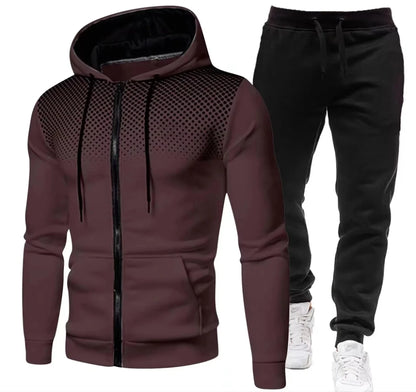 Men's Tracksuit Set – Hooded Sweatshirt & Zipper Sweatpants Casual Fitness Wear - ZOOMNSTORE