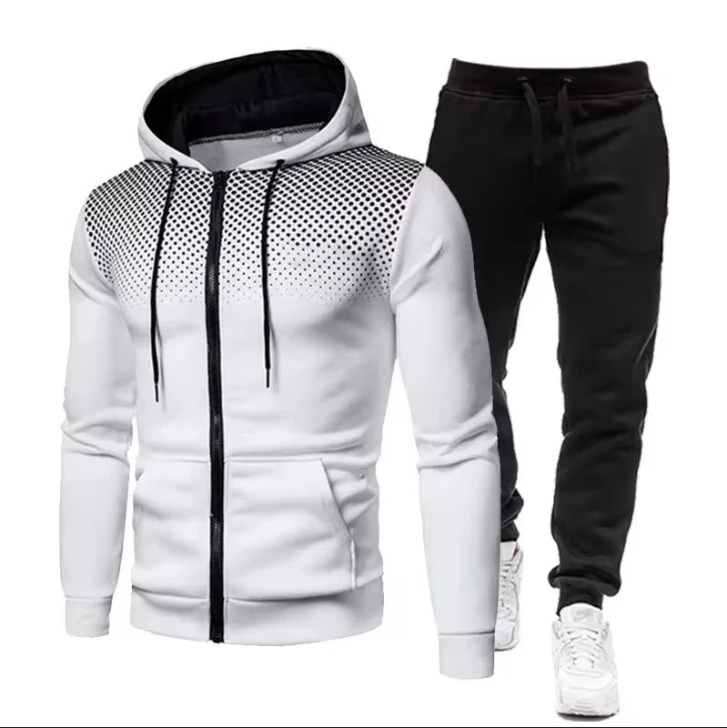 Men's Tracksuit Set – Hooded Sweatshirt & Zipper Sweatpants Casual Fitness Wear - ZOOMNSTORE