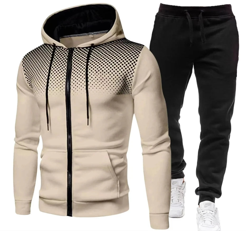 Men's Tracksuit Set – Hooded Sweatshirt & Zipper Sweatpants Casual Fitness Wear - ZOOMNSTORE
