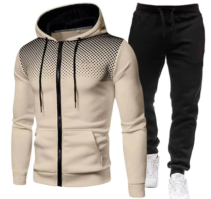 Men's Tracksuit Set – Hooded Sweatshirt & Zipper Sweatpants Casual Fitness Wear - ZOOMNSTORE