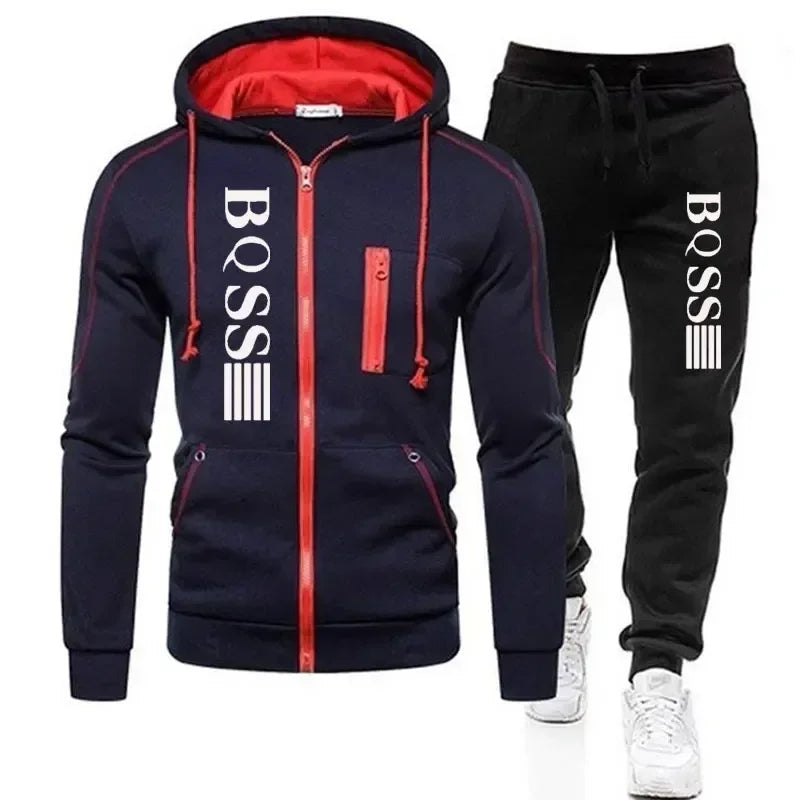 Men's Tracksuit Set – Zipper Cardigan Jacket & Elastic Waist Sweatpants | Autumn Fitness Outfit - ZOOMNSTORE
