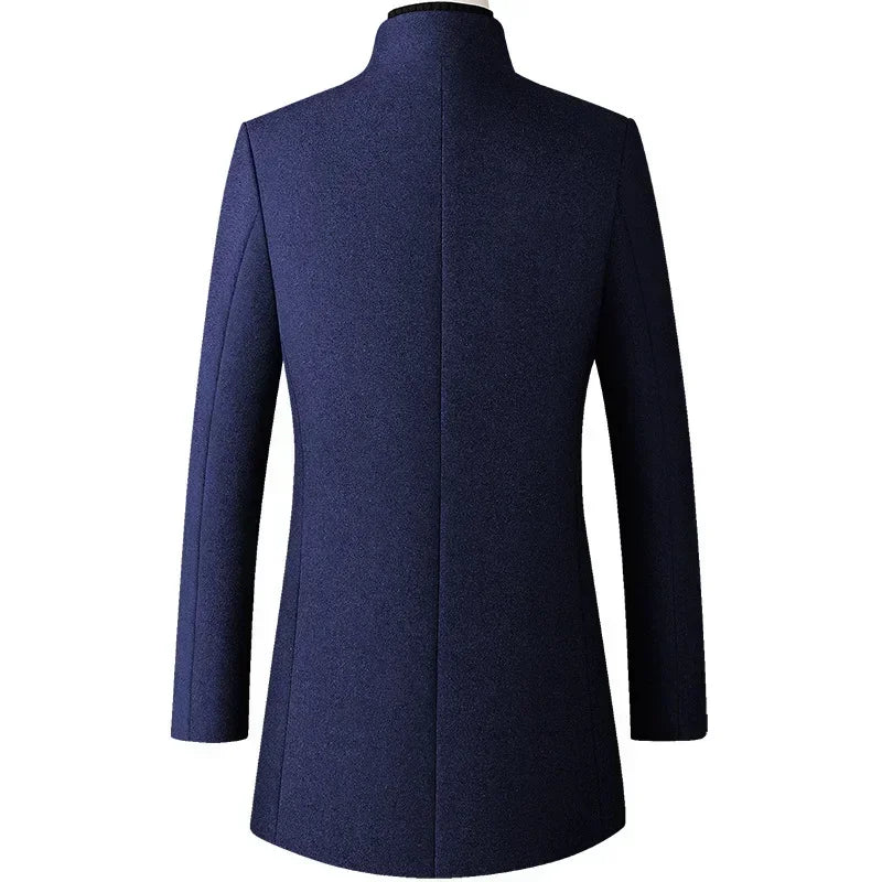 Men's Trench Coat - Business Casual Jacket With Stand Collar, Warm Wool Blend - ZOOMNSTORE