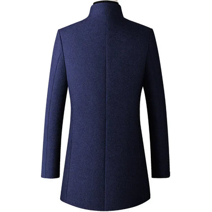Men's Trench Coat - Business Casual Jacket With Stand Collar, Warm Wool Blend - ZOOMNSTORE