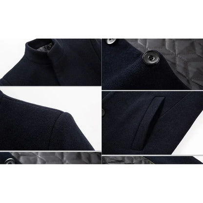 Men's Trench Coat - Business Casual Jacket With Stand Collar, Warm Wool Blend - ZOOMNSTORE