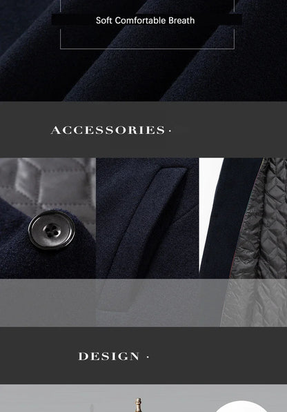 Men's Trench Coat - Business Casual Jacket With Stand Collar, Warm Wool Blend - ZOOMNSTORE
