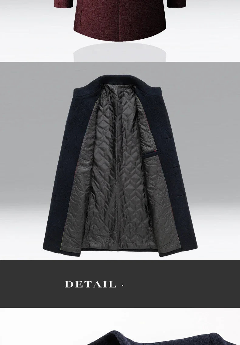 Men's Trench Coat - Business Casual Jacket With Stand Collar, Warm Wool Blend - ZOOMNSTORE
