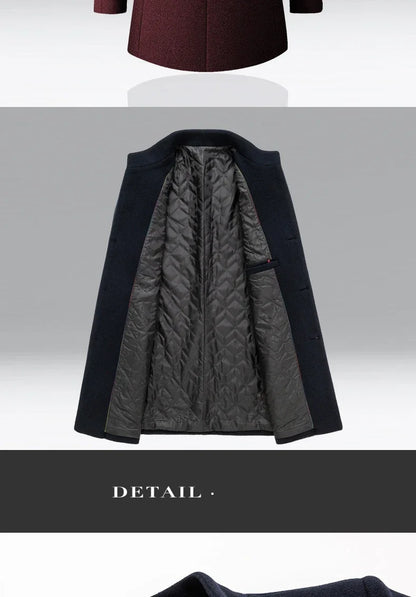 Men's Trench Coat - Business Casual Jacket With Stand Collar, Warm Wool Blend - ZOOMNSTORE