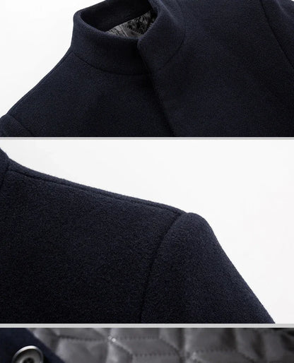 Men's Trench Coat - Business Casual Jacket With Stand Collar, Warm Wool Blend - ZOOMNSTORE