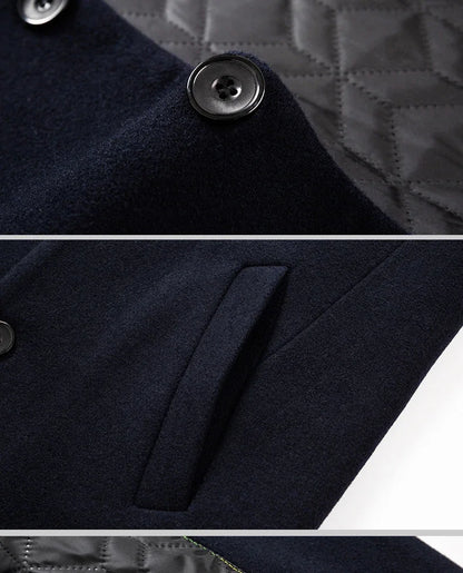Men's Trench Coat - Business Casual Jacket With Stand Collar, Warm Wool Blend - ZOOMNSTORE