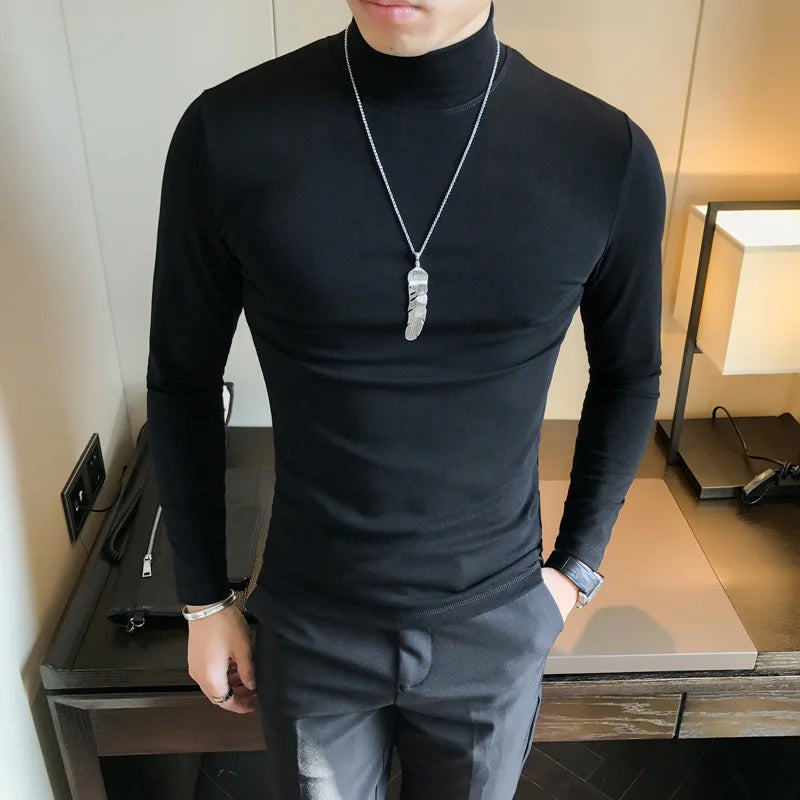 Men's Turtleneck Shirt - Slim Fit Pullover Long Sleeve | Lightweight Knitwear Tee - ZOOMNSTORE