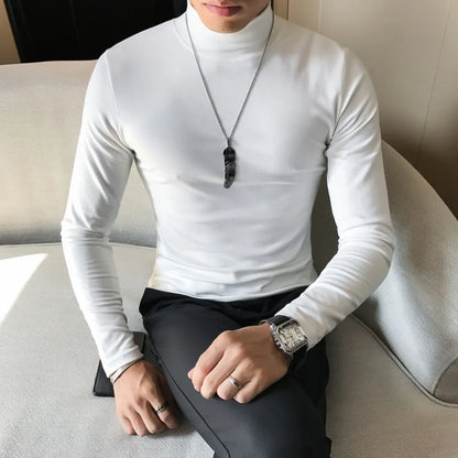 Men's Turtleneck Shirt - Slim Fit Pullover Long Sleeve | Lightweight Knitwear Tee - ZOOMNSTORE