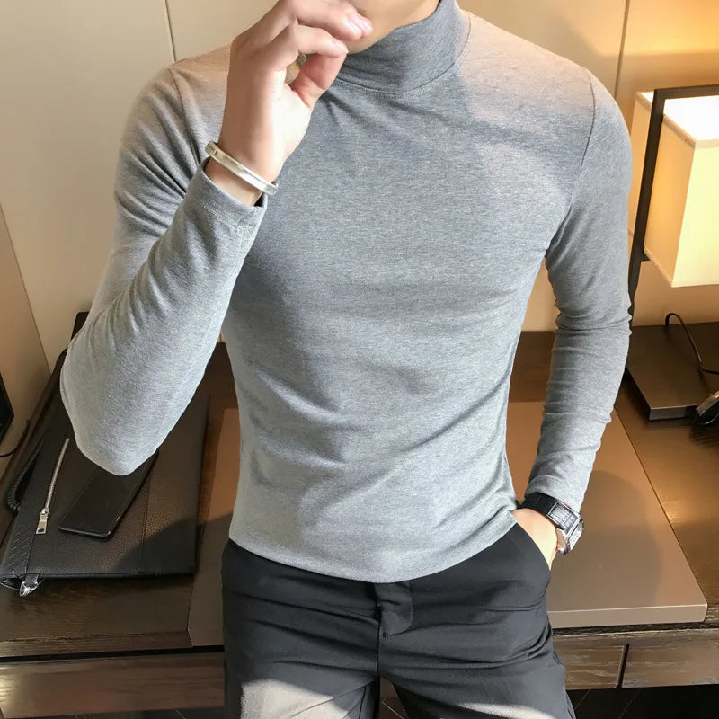 Men's Turtleneck Shirt - Slim Fit Pullover Long Sleeve | Lightweight Knitwear Tee - ZOOMNSTORE
