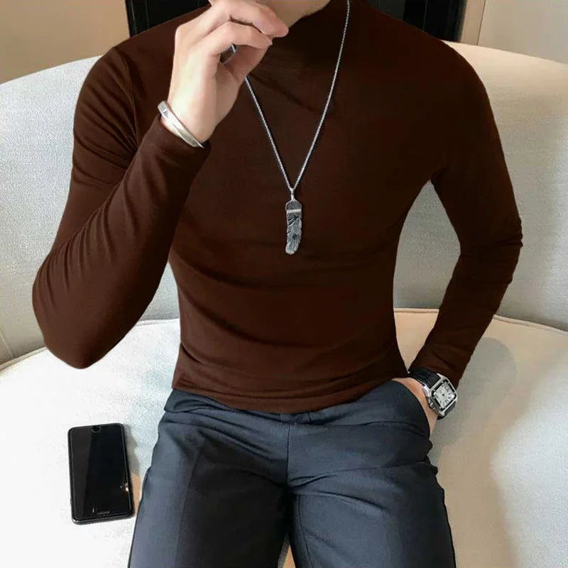 Men's Turtleneck Shirt - Slim Fit Pullover Long Sleeve | Lightweight Knitwear Tee - ZOOMNSTORE