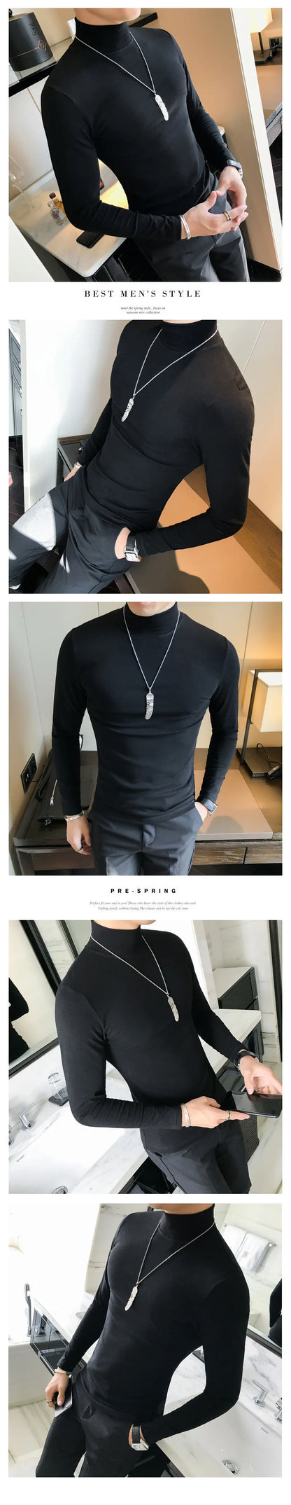 Men's Turtleneck Shirt - Slim Fit Pullover Long Sleeve | Lightweight Knitwear Tee - ZOOMNSTORE
